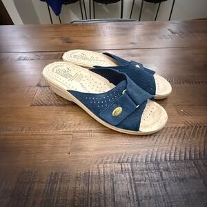 Fly Flot Anatomic Italian Comfort Blue Suede Leather Upper Slides Sandals sz 10